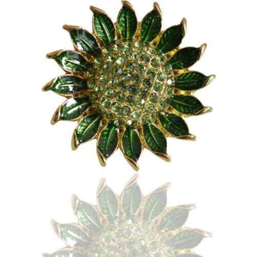 Fashion Vintage Brooch Sunflower Brooches for women Gold Green Leaves Broches Mujer Rhinestone Flowers Pins Broach X1619