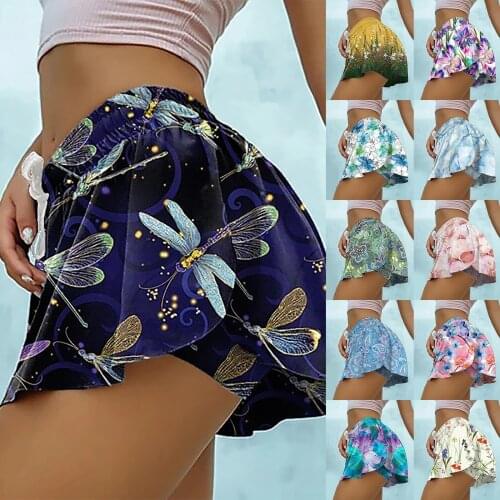 Women Fitness Shorts Skirt Athleisure Cycling Shorts Summer Drawstring Printed Sports Casual Shorts 2021 New