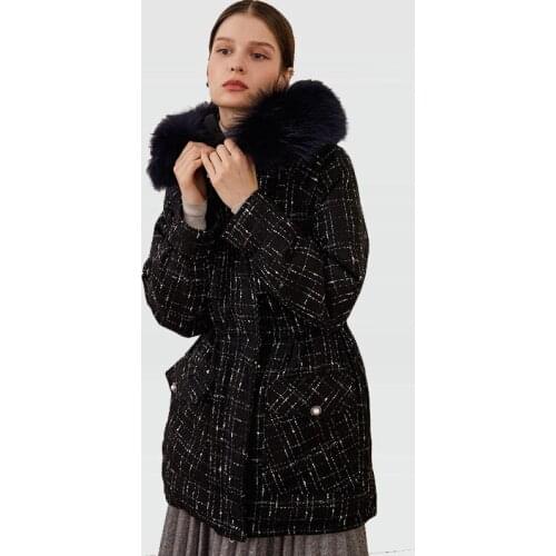 2021 Women Winter New White Duck Down Coats Real Fox Fur Collar Female Tweed Down Vintage Thicken Puffer Jackets Casual Overcoat