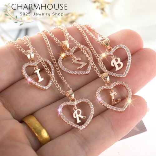 Rose Gold/Silver Zirconia Necklaces For Women Name Initials Letter Heart Pendant Necklace Collier Femme First Name Accesories