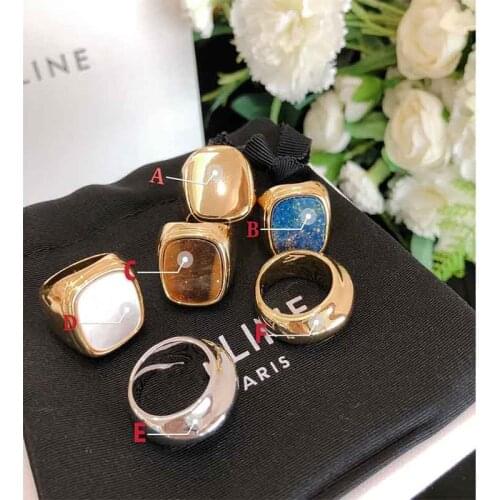 Brand Design Women Runway Rings Square Natural Stone Gold-Plated Fashion Ring Cocktail Party one piece price