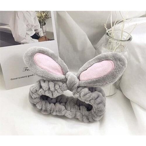 1Pcs Grey Makeup Headband Candy Color Washing Face Turban Rabbit Ears Hairband Women Head Wrap Soft Coral Fleece Makeup Tools