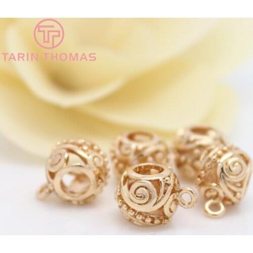 10PCS 11MM 24K Champagne Gold Color Plated Brass Large hole Beads Charms Connector High Quality Diy Jewelry Accessories