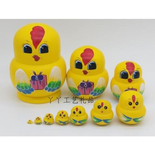 10pcs Lovely Handmade Wooden Russian Nesting Dolls Matryoshka Dolls Home Decor Birthday Gifts - Yellow Chicks