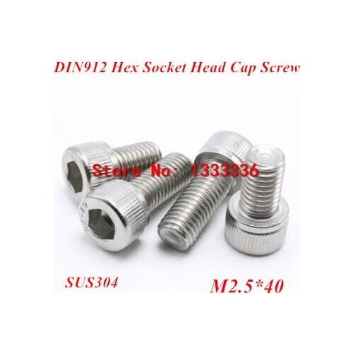 100pcs M2.5*40 Hex socket head cap screw, DIN912 304 stainless steel Hexagon Allen cylinder bolt, cup screws