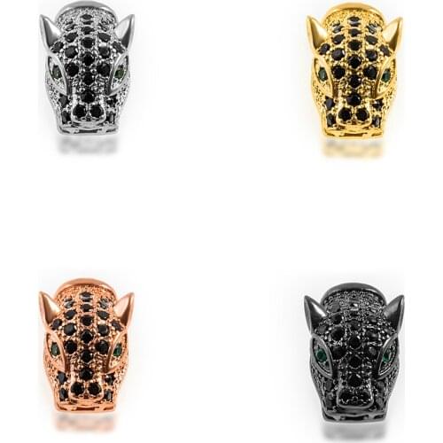 8.9×16.8mm Exquisite Fashion Micro Pave Crystal Leopard Head Beads Accessories DIY Fashion Bracelet Necklace Jewelry Making