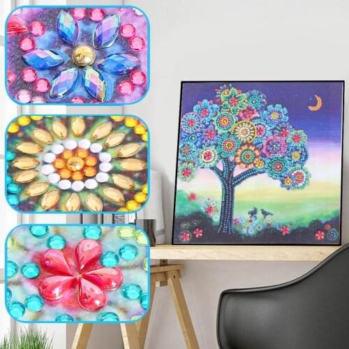 Diamond Embroidery Round Flowers Tree Plant Special Shaped Diamond Painting Needlework Rhinestone 5D DIY Crystal Painting