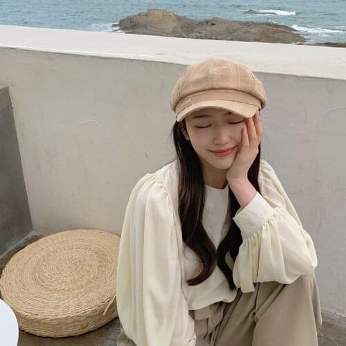 April Half Home Autumn and Winter Octagonal Hat Female Wild Simple Letter Beret Literary Painter Hat Newsboy Hat