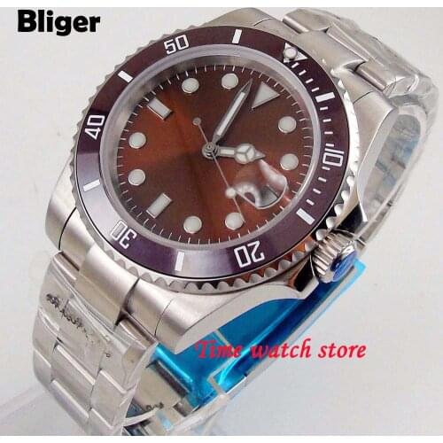 Bliger 40mm coffee Miyota 8215 automatic watch men sapphire glass waterproof dial Luminous ceramic bezel 182