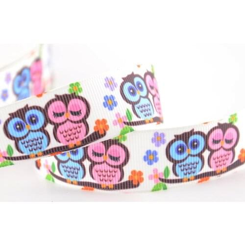Couples owls designs for DIY gifts baby clothing decoration 7/8" 22 mm width 100% polyester printed grosgrain ribbons