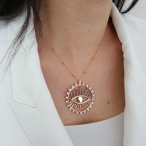 Trendy 925 Silver Lucky Turkish Jewelry Zircon Fashion Shine Star Sun Evil Eye Necklace For Women Minimal Style Luxury Designer