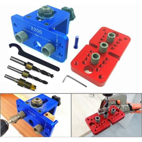Aluminum Alloy Carpentry Punche ToolsLog Tenon Board Dowelling Jig 3 In 1 Woodworking Hole Puncher Locator Kit Drill Guide Set