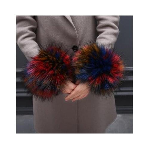 Autumn and winter womens Large cuff oversleeps hand ring fur wrist support faux oversleeps hand ring fox fur arm warmer