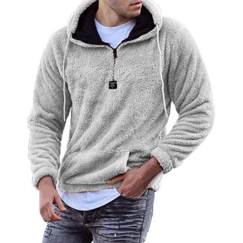 Autumn Winter Trendy Pocket Men Hooded Sweatshirt Top Sweatshirt Plush Streetwear