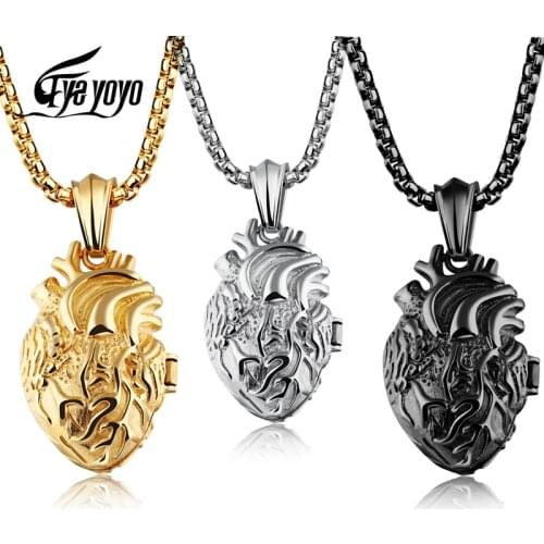 EyeYoYo Openable Human Heart Charm Pendant Necklace in Stainless Steel Anatomically Correct Heart Necklace Punk Nurse For Lovers