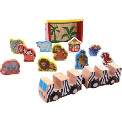 Animal transport trains and rest stations car toy compatible with wooden train tracks childrens Zoo track series toy accessorie