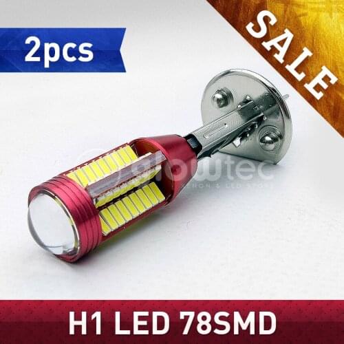 SALE 2pc H1 78 SMD 4014 lens LED Headlight Lamp 78smd Bulb external Fog light lamps White 12V to 18V GLOWTEC