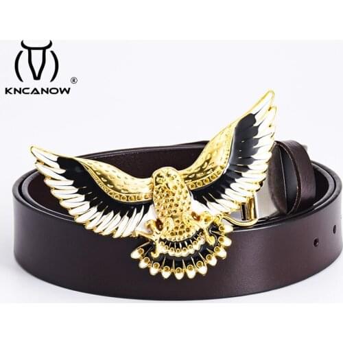 Mens Belts High Quality Split Genuine Leather Cintos Ceinture Girdle Gold Eagle Punk Smooth Buckle Luxury Designer Peplum Strap
