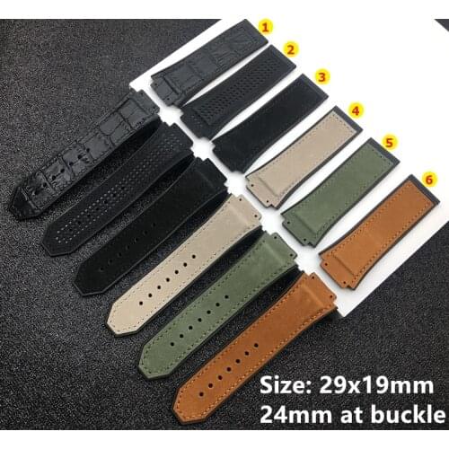Luxury Crazy horse leather 29*19mm Brown Black rubber silicone watchband watch band for Hublot strap 30mm king power HUB logo on