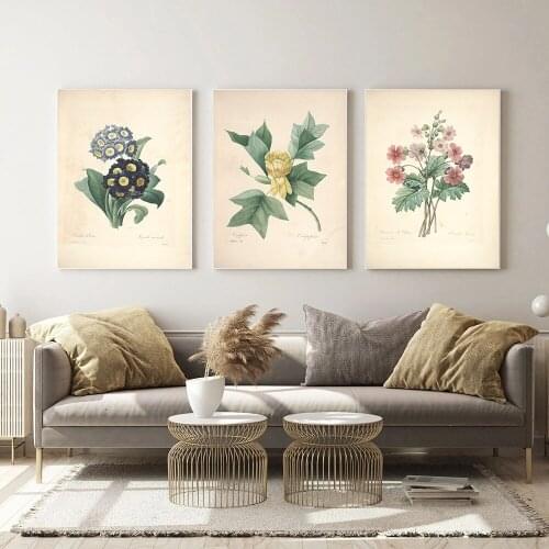 Retro Nordic Flowers Plant Art Plant Painting Flowers Blooming Green Leaves Frameless Art Poster Home Decor Art Wall
