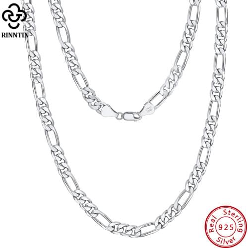 Rinntin Pure 925 Sterling Silver Women Men Diamond-Cut 4mm Figaro Link Chain Necklace 40cm/45cm/50cm Chain Fine Jewelry SC27