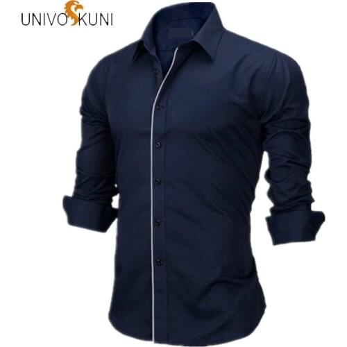 UNIVOS KUNI Casual Mens Shirts LongSleeve Solid Shirt Spring Businees Casual Fit Slim Moda Camisa Shirt Europe Size S-XXL Q5185