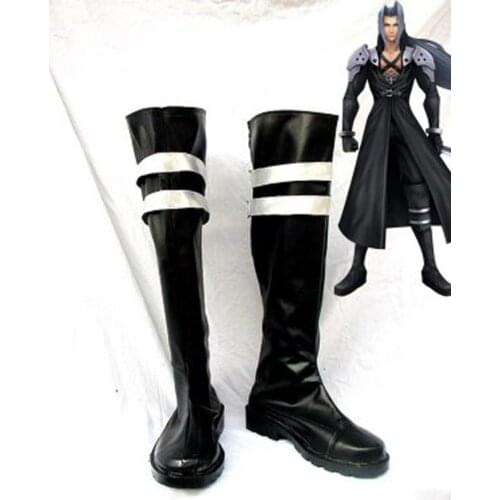 Final Fantasy Sephiroth Black Cosplay Boots Shoes Game Party Cosplay Boots Custom Made for Adult Men Shoes