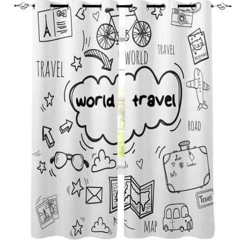 Travel Theme Cartoon Bicycle Hand Drawn Window Curtains Home Decor Bedroom Kitchen Items Drapes Curtains for Living Room