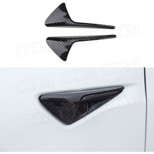 Carbon Fiber Front Fender Door Emblem Badge Stickers Garnish Strips Trim For Tesla Model 3 S X 2013-2019 Side Winglet