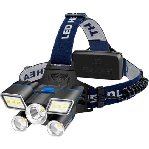 Super Bright LED Headlamp with 5*LED Bulbs 1600 Lumen Waterproof Outdoor LED Headlight USB Rechargeable L2 T6 Flashlight Torch