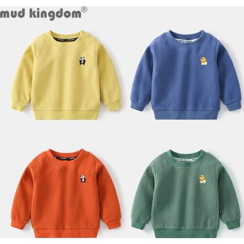 Mudkingdom Little Boy Sweatshirts Cartoon Solid Long Sleeve Loose Fit Spring Autumn Pullover Tops Toddler Drop Shoulder Clothes