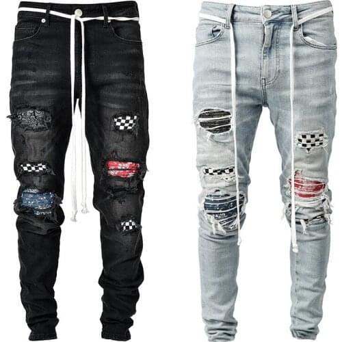 Hip hop denim trousers men street Slim Hole classic Brand ripped jeans men