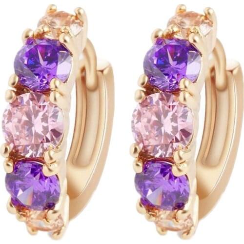 South Korean European And American Buckle Zirconium Umbilicaria Gift Flower Earrings Plum Color Gold Color