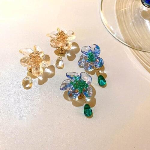 2021 Summer New Trendy Acrylic Flower Vintage Dangle Earrings For Women Fashion Jewelry Sweet Elegant Pendientes Brincos