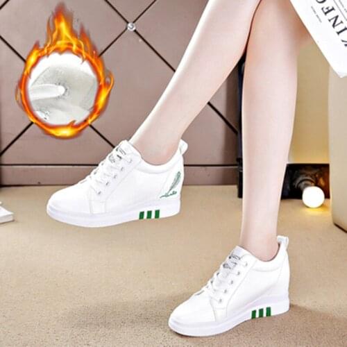 White wedge sneakers casual wedges women shoes height increase 7.5cm woman platform shoes fashion high quality leather insole
