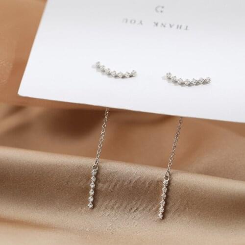 925 Sterling Silver Tassel Crystal Charm Drop Earring For Women Girls Wedding Jewelry eh604