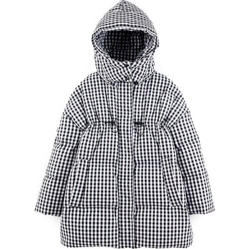 Warm Fashion Large Size Black White Grid Women Down Jacket 2021 New Winter Trend White Duck Down Women Down Jacket NBH227