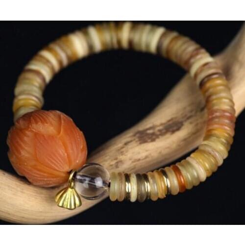 Handmade Beads Bracelet Tibetan Sheep Horn Beaded Bracelet Genuine Horn Beads Mala Bracelet