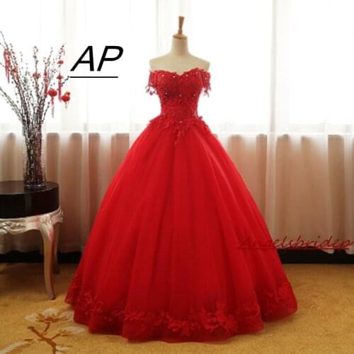 ANGELSBRIDEP Vestido De Noiva Sweetheart Short Sleeves Long Quinceanera Dress 2021 Sexy Red Tulle Sweet 16 Vestidos De 15 Anos