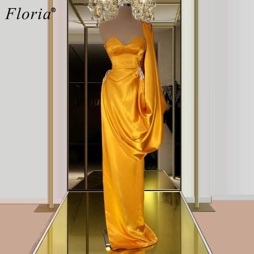 Newest Yellow Dubai Prom Dresses 2020 Long Mermaid Sexy Vestidos Elegantes Sweetheart Arabic Evening Dresses Woman Party Night