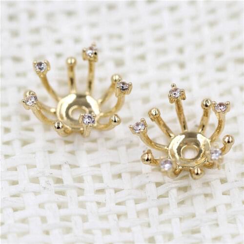 15mm Flower Stamens Ball Pins Caps with Hole Center Beads Micro Paved CZ Cubic Zircon Metal DIY Accessories for European Charms