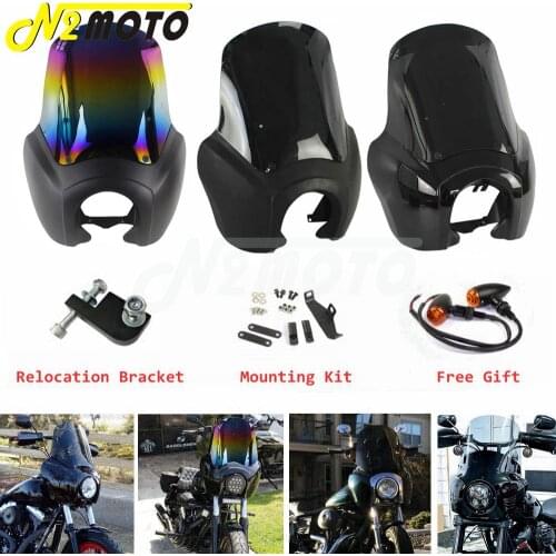 20 Colors Front Sport Headlight Fairing Outer Club Style Black 15" Windscreen Relocation Block For Harley Dyna Street Bob FXR