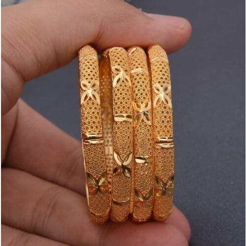 4Pcs/Set Gold Color Baby Bangles For Boys Girls Wife African Arab Bracelet Jewelry Holiday Gift