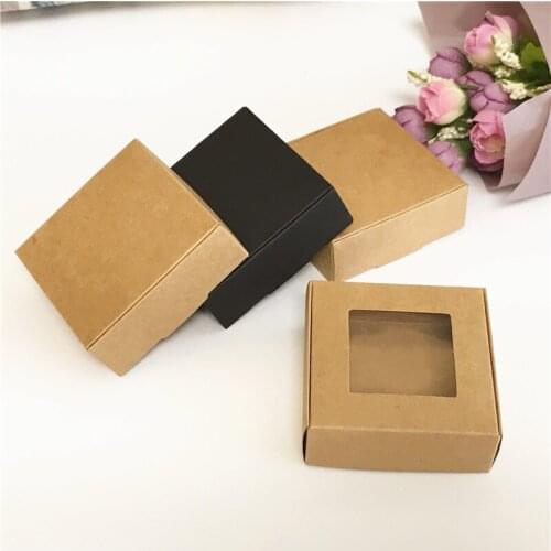 50Pcs 4 Sizes Kraft Paper Box Handmade Soap Box With Transparent PVC Window Blank Jewelry Accessory Packaging Gift Boxes
