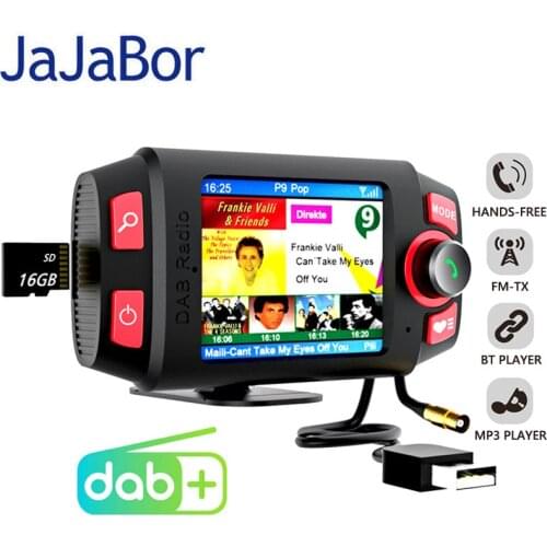 JaJaBor Car DAB Radio Receiver Audio Adapter FM Transmitter Bluetooth Handsfree Support TF Card Playback AUX Stereo MP3 Player