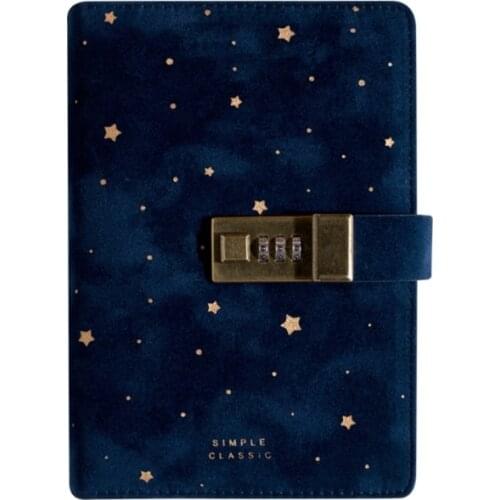 B6 Suede Travel Notebook with Combination Lock Password Star Agenda Diary Journal Notepad Stationery