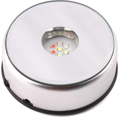 Colorful LED Luminous Base Light Laser Rotating Crystal Display Base Stand Holder with AC US Adapter Glass Transparent Objects