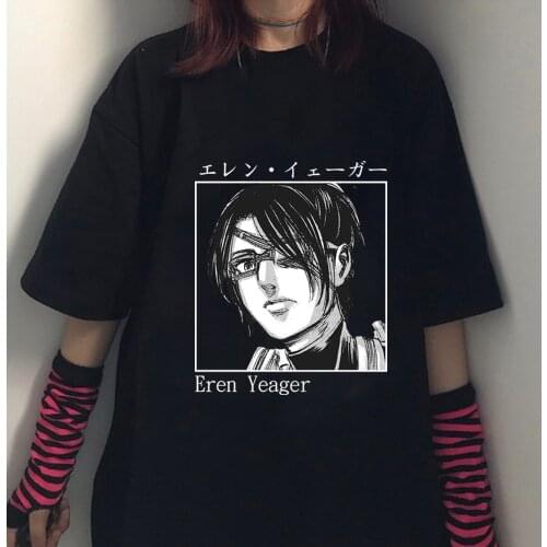 Harajuku Attack on Titan Oversize Tshirt Short Sleeve Eren Jaeger Hip Hop Unisex Streetwear Tops
