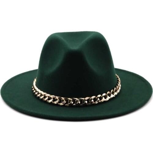 Hats Simole fedora women men wide brim Thick gold chain band felted hats jazz cap winter autumn panama camel white women hats