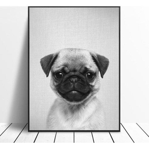 Black & White Pug Puppy Canvas Painting Art Print Poster Picture Wall Modern Minimalist Bedroom Living Room Decoration